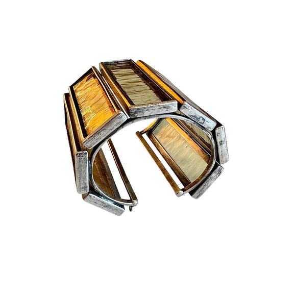 Roxanne Assoulin Wide Geometric Silver Cuff Bracelet - Picture 1 of 6